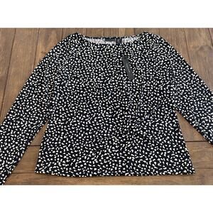 New Tahari Women's Long Sleeve Black White Print Blouse Top Size XL Blouse